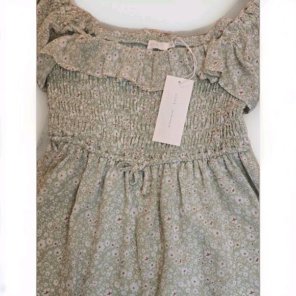 NWT Lush Floral Babydoll Mini Dress Puff Sleeve Sage Coquette Small NEW Smocked - Picture 3 of 6